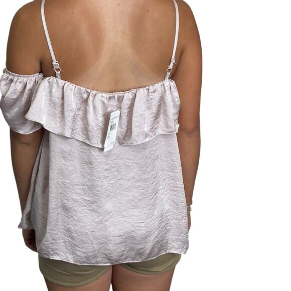 Ten Sixty Sherman Blush Pink Flounce Cold Shoulder Satin Texture Top Size Large - Picture 2 of 8